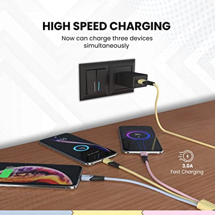 Portronics Konnect 3 Way 3-in-1 Multi Functional Cable (Micro USB+8Pin+Type C) 3Amp 1.2m Length