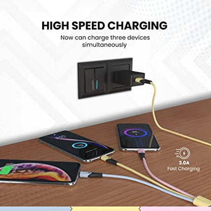 Portronics Konnect 3 Way 3-in-1 Multi Functional Cable (Micro USB+8Pin+Type C) 3Amp 1.2m Length