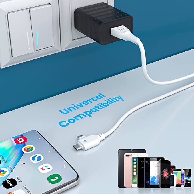 Portronics Konnect Spydr 2 Multi-Functional Charging Cable (Type C + Micro USB) 3.0 A Output (White)