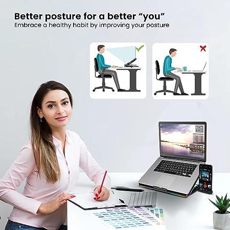 Portronics My Buddy Air Cooling Pad Laptop Stand with 6 Cooling Fans, RGB Lights, 7 Adjustable Heights, Mobile Stand for Upto 43.18cm (17 Inches) Laptop, Black