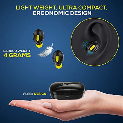 WeCool Moonwalk Mini Earbuds with Magnetic Charging Case, 30 Hours Playtime (Black and Yellow)