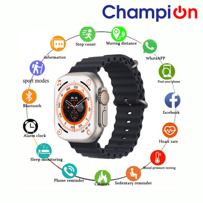 Champion T800 Ultra Watch Series 8 Bluetooth Calling with Voice Assistant SmartWatch (Black)