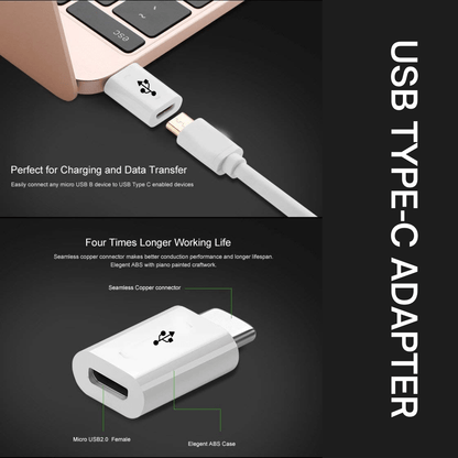 Champion USB Type C Adapter, Micro USB to USB C Adapter, Data Syncing and Charging Adapter (White)