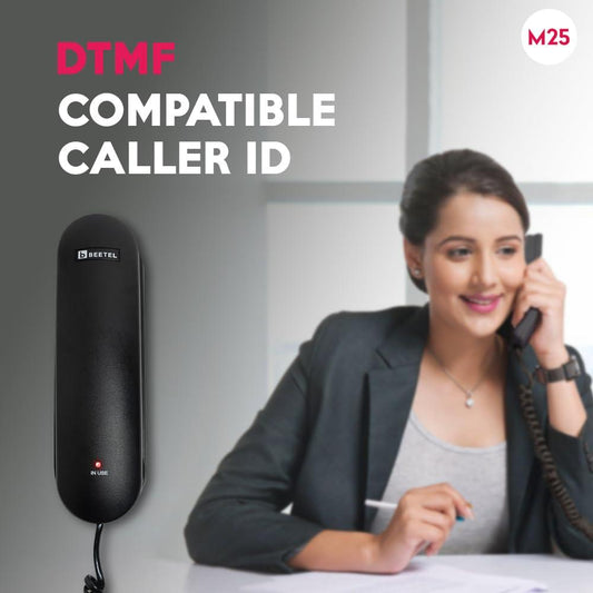 Beetel M25 Ultra Compact Caller ID Slim Line Landline,Numeric Display, Desk/Wall Mounted,12 Digit LCD,FSK/DTMF compatible,Ringer volume control,LED indication (Black )