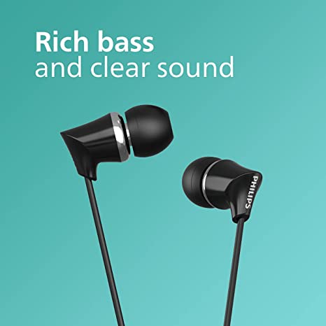 PHILIPS TAE1136 Wired in Ear Earphones with Built in Mic (Black)