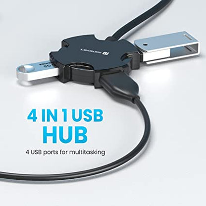 Portronics Mport 4C USB Hub (4-in-1) with 4 x USB 2.0 Ports, 1.2M Long Cable and up to 480 Mbps High-Data Transfer Speeds (Black)