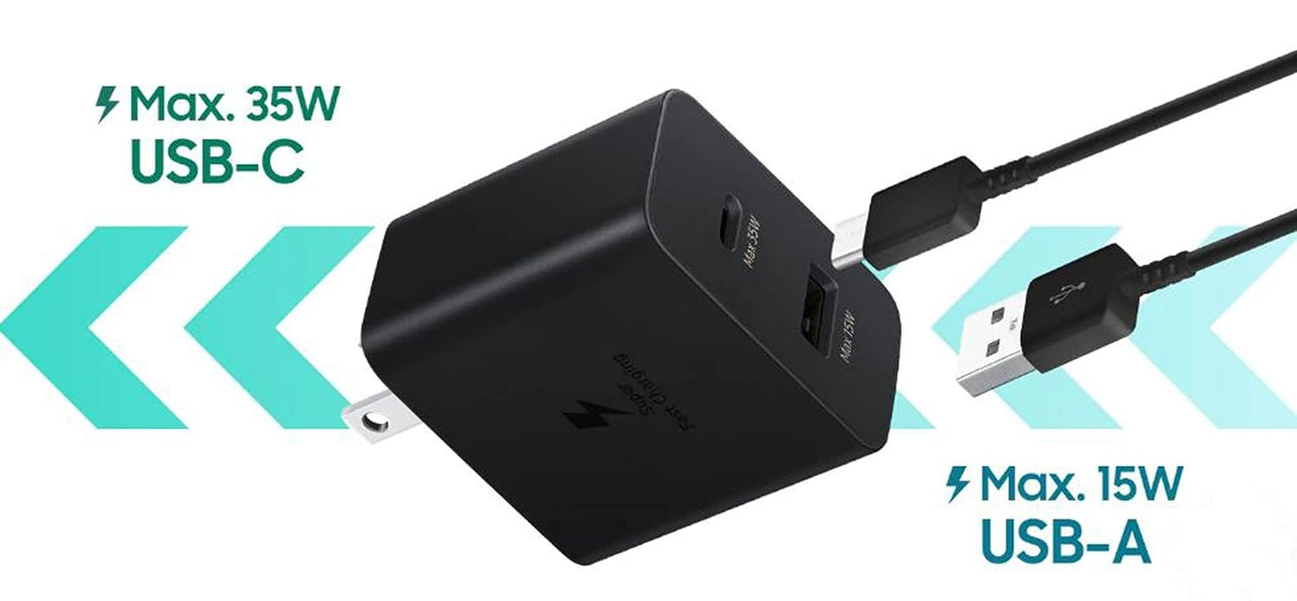 Samsung Original 35W Dual Port,Type-C & USB-A, Fast Charger (Cable not Included), Black