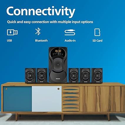 Philips SPA5162B 60W 5.1 Channel Wired Speaker System, Black