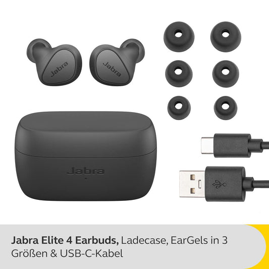Jabra Elite 4 Wireless Earbuds - ANC, Spotify Tap, Dual Pairing, Google Fast Pair, Microsoft Swift Pair, Dark Grey