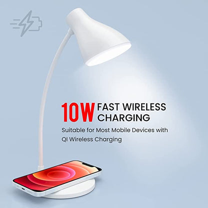 Portronics Brillo 3 Portable Lamp with Wireless Charger with 10W Output, 360Â° Flexible Neck, Touch Control, Dual Lamp Shades (White)