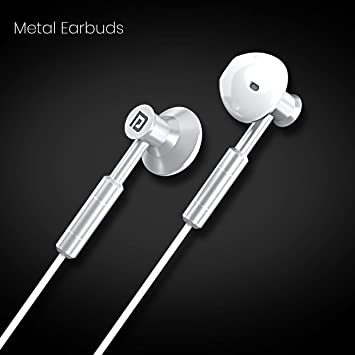 Portronics Ear 1 in-Ear Wired Earphones Crystal Clear Sound with Mic, Metal Earbuds, TPE + Nylon Braided (White)