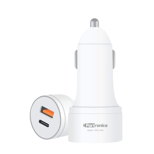 Portronics CarPower PD POR-1003, Dual Port Car Charger with Type-C PD 18W Port and USB A Quick Charge