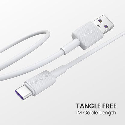 Portronics Konnect Link 5C 5A Type C Fast Charging Cable, 480 mbps Data Transmission,1M (White)