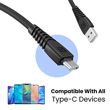 Portronics Konnect Core Type C Cable Tangle-Free with 2.4A Rapid Charging & 480mbps Data Transmission,1Mtr (Black)