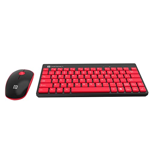 Portronics Key2-A Combo of Multimedia Wireless Keyboard & Mouse, Compact Light-Weight for PCs, Laptops and Smart TV (Red)