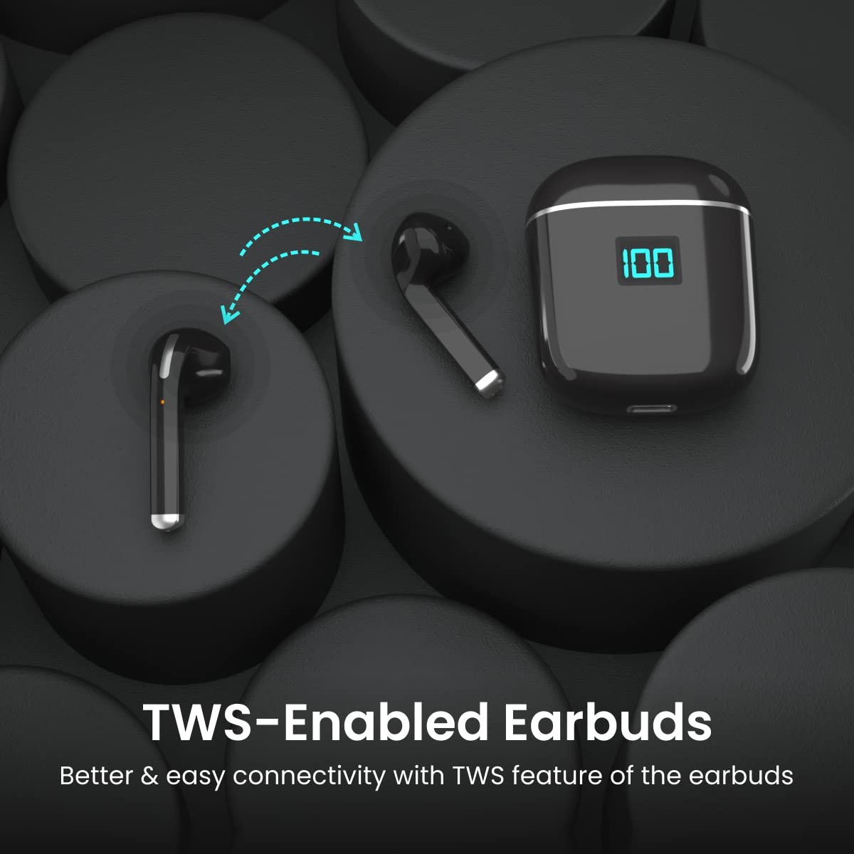 Portronics Harmonics Twins 50 Wireless Sports Earbuds with Feather Touch,50Hrs Playtime with Case(Black)