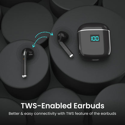 Portronics Harmonics Twins 50 Wireless Sports Earbuds with Feather Touch,50Hrs Playtime with Case(Black)