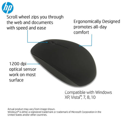 HP Wireless Ergonomically Designed Optical Mouse with 1200 DPI and 2.4GHz Connectivity (Black)