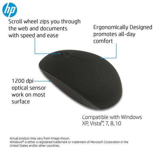 HP Wireless Ergonomically Designed Optical Mouse with 1200 DPI and 2.4GHz Connectivity (Black)