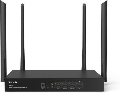 Tenda W18E AC1200 Gigabit Wireless Hotspot Router, 300 sqm Coverage, 867Mbps/5GHz + 300Mbps/2.4GHz, 50 Users Support, Gigabit Ports, 4 Antennas, Remote Maintenance