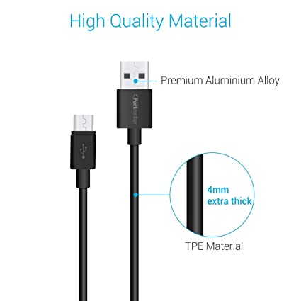 Portronics Konnect Core Plus 2M Fast Charging 3A Micro USB Cable for Android Phones (Black)