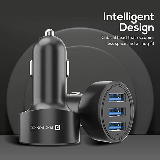 Portronics 12 Car Charger with 17W Total Output, Triple USB Port, 3.4A Compatible with Most Cars(Black)