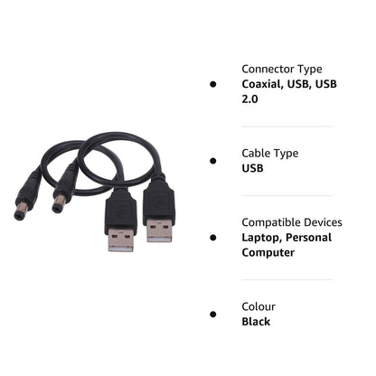 USB 2.0 A Type Male To DC (5.5 X 2.1)mm ,5V Power Plug Connector Cable 60cm (Black)
