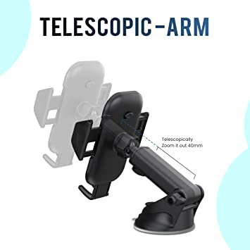 Portronics Clamp M Car Mobile Holder with 360‚Â° Rotational, Strong Suction Cup, One Click Release Button (Black)