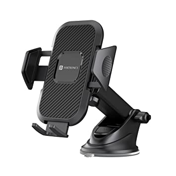 Portronics Clamp M Car Mobile Holder with 360‚Â° Rotational, Strong Suction Cup, One Click Release Button (Black)