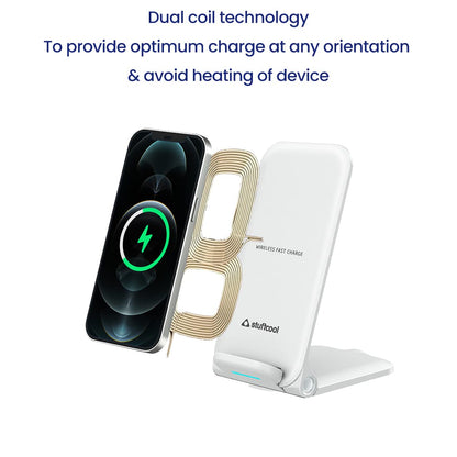 Stuffcool WC720 Foldable 15W Wireless Charger Compatible with iPhone 13, iPhone 12, Samsung S21/S21 Ultra, Note 20 Ultra, and Other Flagship Devices