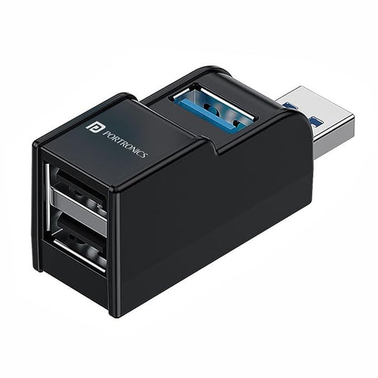 Portronics Mport 3A USB Hub (3-in-1), Multiport Adapter with USB 3.0,2.0 & 2-Port, Upto 5 Gbps Data Transfer Speed (Black)