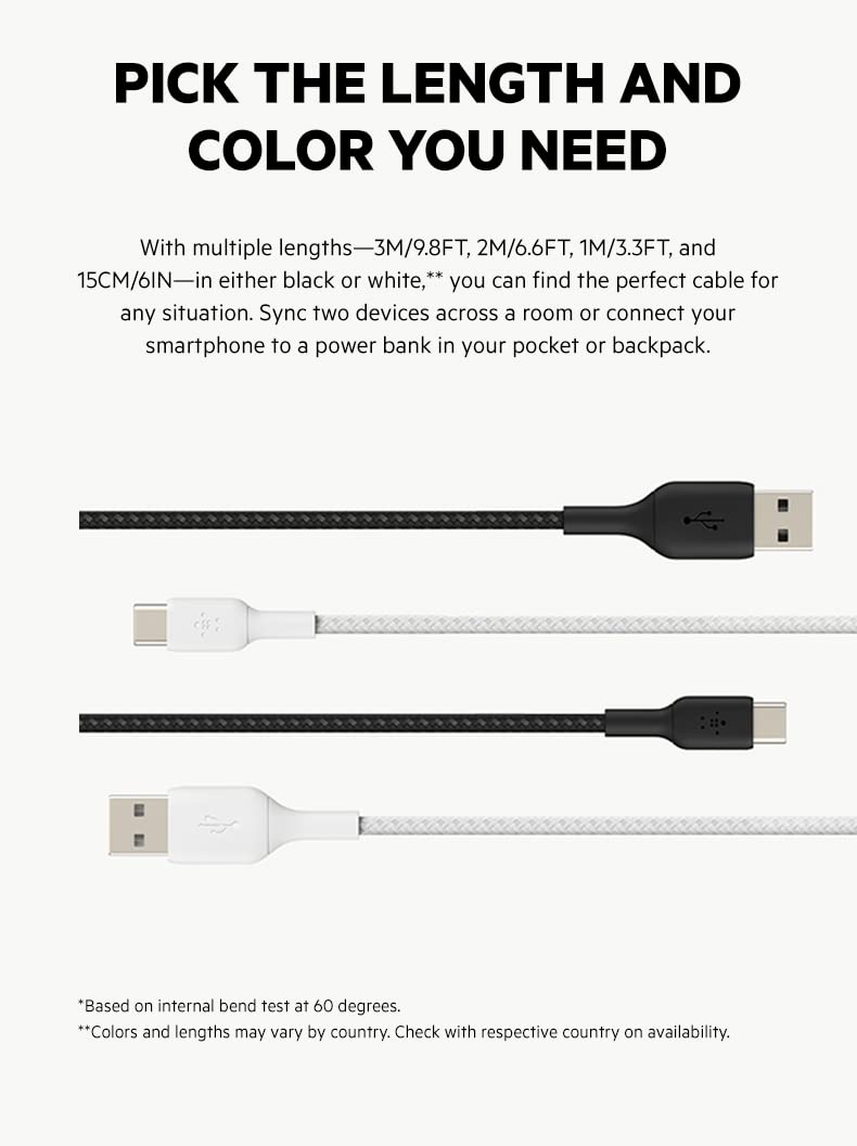 Belkin USB-A to USB-C, Fast charging Type C Cable, for iPhone 15 Series and other USB-C Devices,6.6 Feet (2 M),White