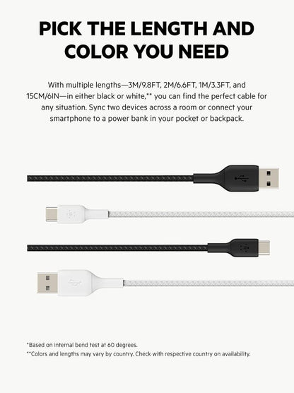 Belkin USB-A to USB-C, Fast charging Type C Cable, for iPhone 15 Series and other USB-C Devices,6.6 Feet (2 M),White