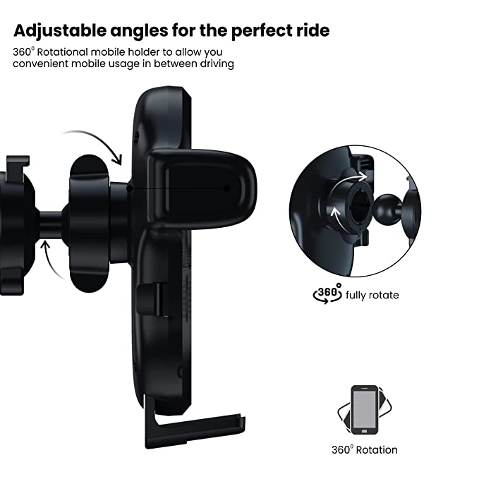 Portronics Clamp Y Adjustable Mobile Holder for Car with 360‚Â°Rotational,One Click Release Button,(Black)