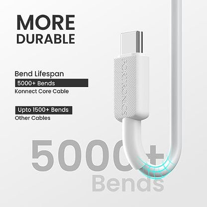 Portronics Konnect Link 5C 5A Type C Fast Charging Cable, 480 mbps Data Transmission,1M (White)