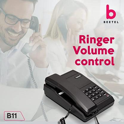 Beetel B11 Corded Landline Phone, Ringer Volume Control, LED for Ring Indication, Wall/Desk Mountable, Classic Design, Clear Call Quality (Black)