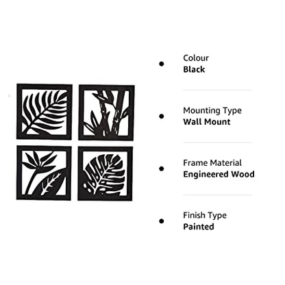 Acrylic Leaf Design Frame for Wall Hanging (20.3 x 20.3)cm (8 X 8 Inches ) Each Set of 4 (Black)