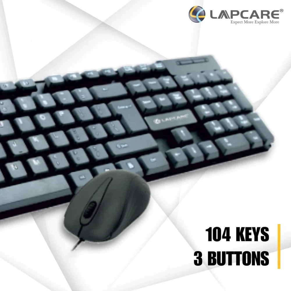 Lapcare E9 Wired Combo-Wired Keyboard and Mouse Set-USB, Ergonomic Design- Black