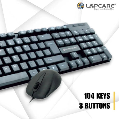 Lapcare E9 Wired Combo-Wired Keyboard and Mouse Set-USB, Ergonomic Design- Black