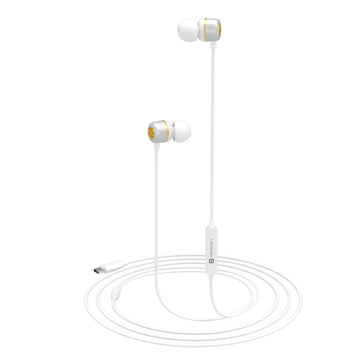 Portronics Conch 20 in Ear Wired Earphone with Type-C Jack, Powerful Audio, Built-in Microphone, Tangle Resistant Cable(White)
