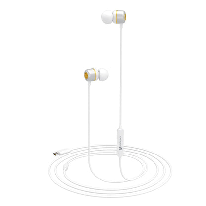 Portronics Conch 20 in Ear Wired Earphone with Type-C Jack, Powerful Audio, Built-in Microphone, Tangle Resistant Cable(White)