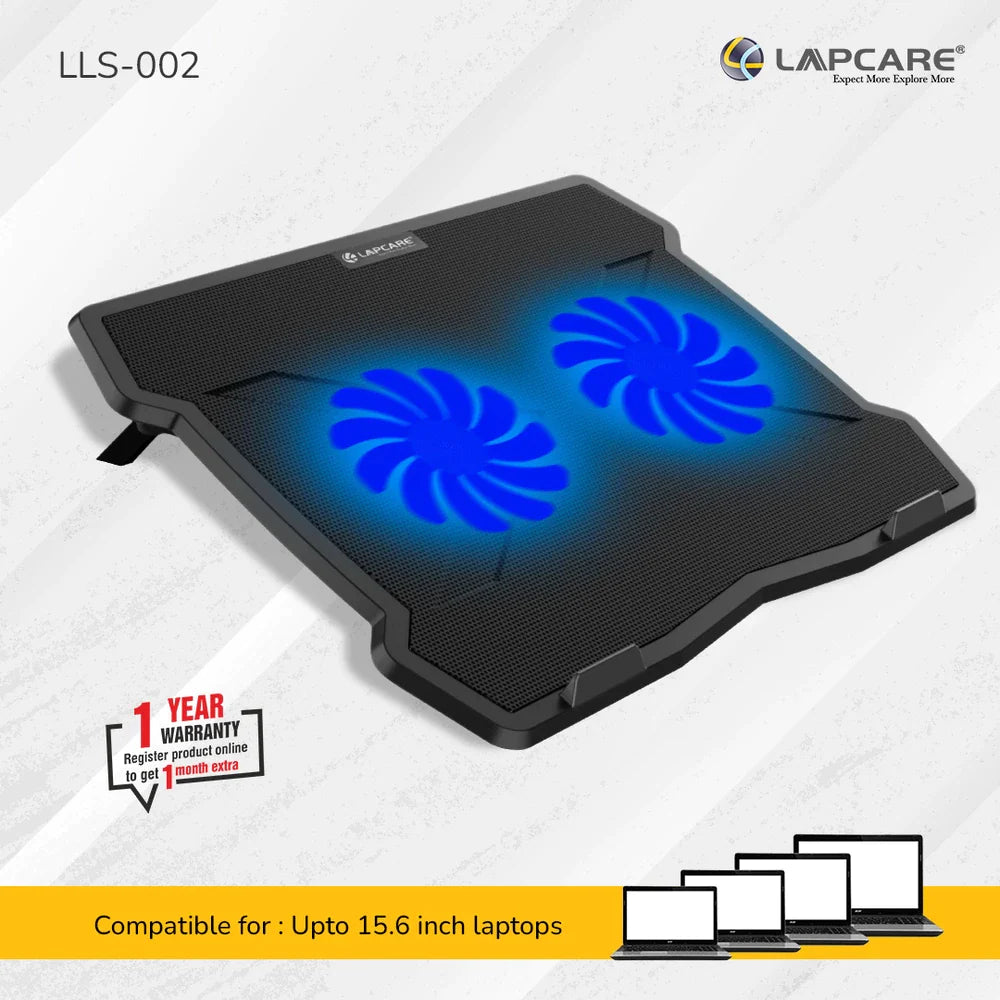 LAPCARE Lapkool-II Laptop Cooling Pad | Compatible up to 15.6" Laptops | 2 USB Ports | Ergonomic Design | Low Noise