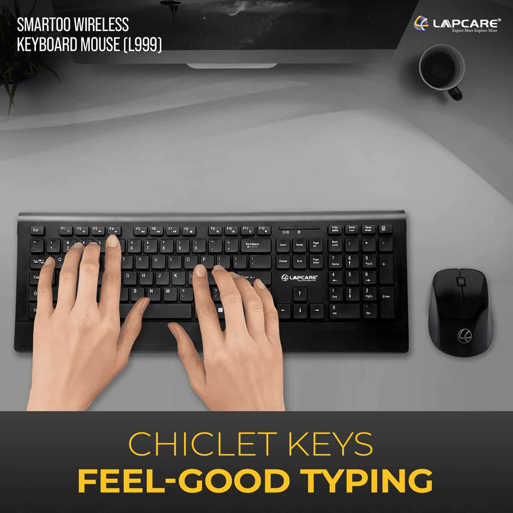 Lapcare Smartoo 2.4ghz Wireless Keyboard and Mouse Combo |Anto Sleep Funtion | Plug and Play Nano Receiver with USB Dongle |1200 DPI Optical Mouse|Black