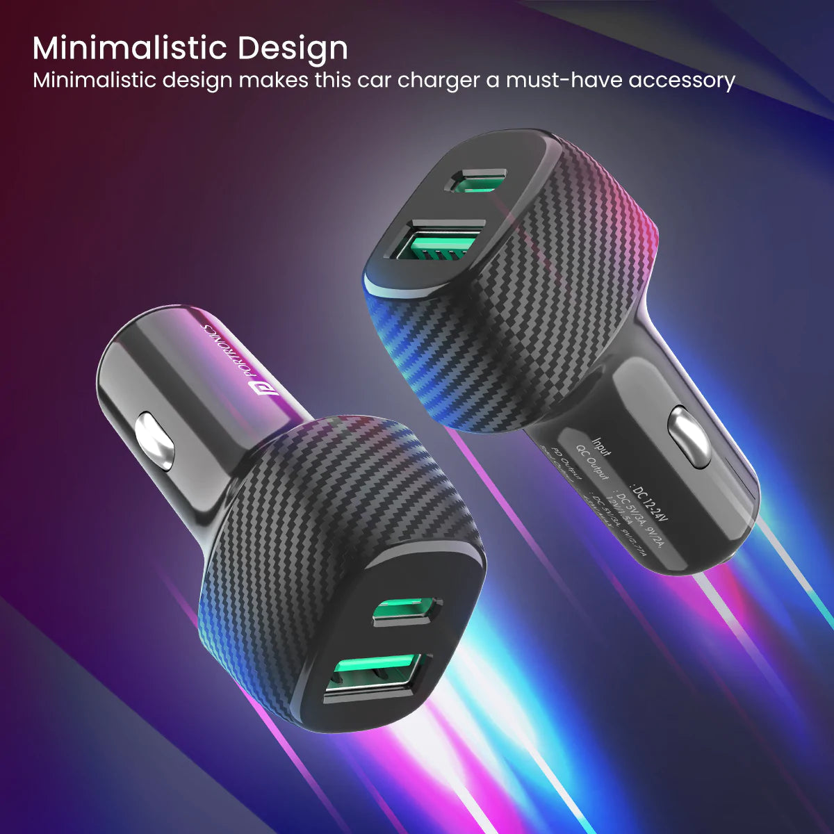 Portronics 43W Car Power 13 Fast Car Charger with Dual Output, 43 Watts Max (25W Type-C PD + 18W USB), Fast Charging, Adapter Compatible with Most Cars & Cellular Phones (Black)