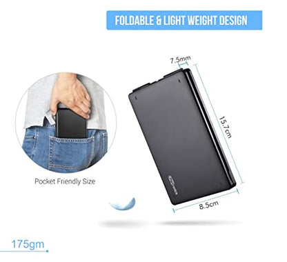 Portronics Chicklet Foldable QWERTY Keyboard, Mini Pocket Sized, Rechargeable, Bluetooth Wireless, One Touch Connect Button (Black)