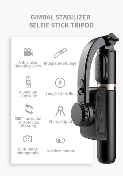 Gimbal Stabilizer for Smartphone with Extendable Bluetooth Selfie Stick and Tripod, Multifunction Remote 360 Automatic Rotation, for iPhone/Android