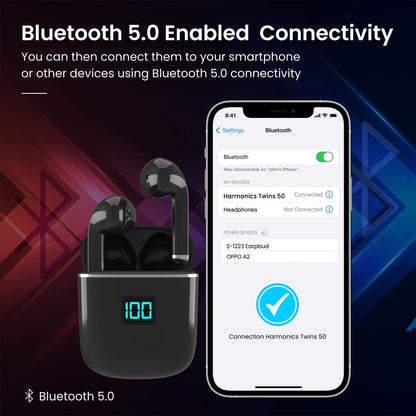 Portronics Harmonics Twins 50 Wireless Sports Earbuds with Feather Touch,50Hrs Playtime with Case(Black)