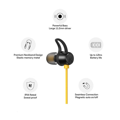 Realme Buds Wireless Bluetooth in Ear Earphones with Mic 11.2mm Bass Boost Driver, Magnetic Fast Pair 12 Hrs Playtime (Yellow)