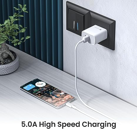 Portronics Konnect Link 5C 5A Type C Fast Charging Cable, 480 mbps Data Transmission,1M (White)