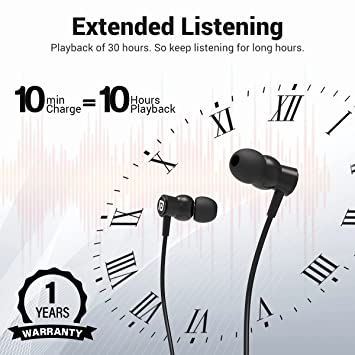 Portronics Harmonics Z4 Wireless Bluetooth 5.3 Neckband in Ear Earphones with Mic, 30Hrs Playtime IPX4 Water Resistant (Black)